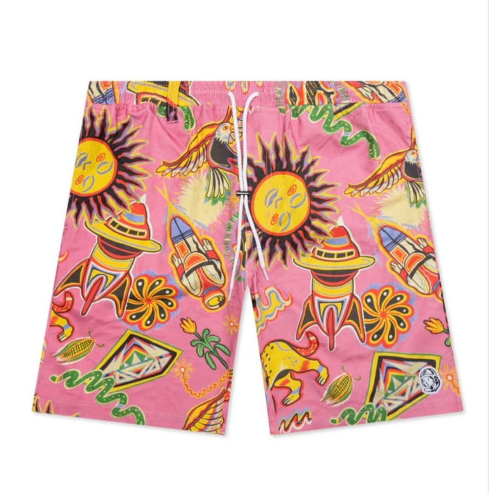 Men's Billionaire Boys Club Flat Front Shorts L Pink Multi-color